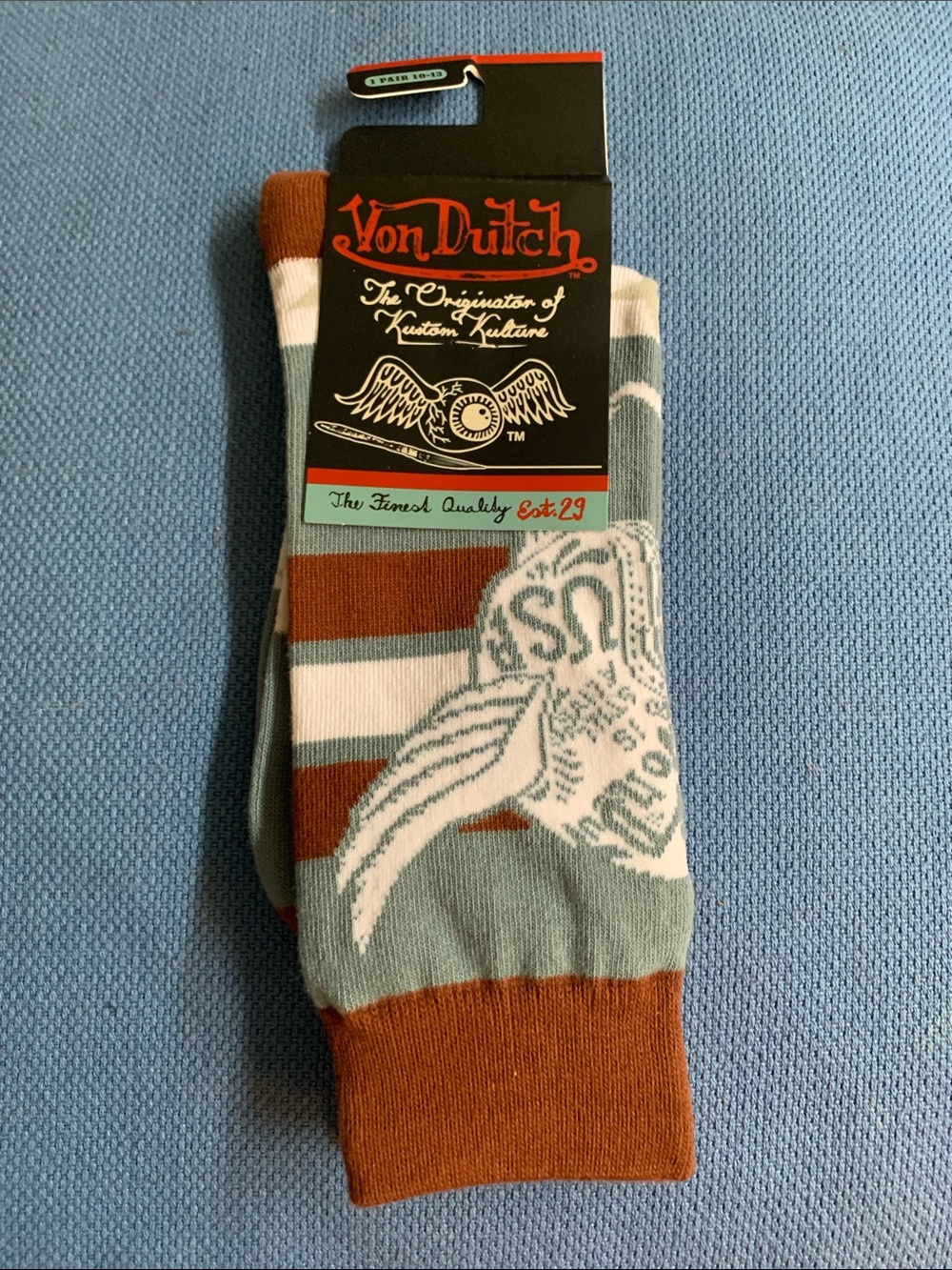 Von Dutch Crew Socks in Brown, Light Green, and White